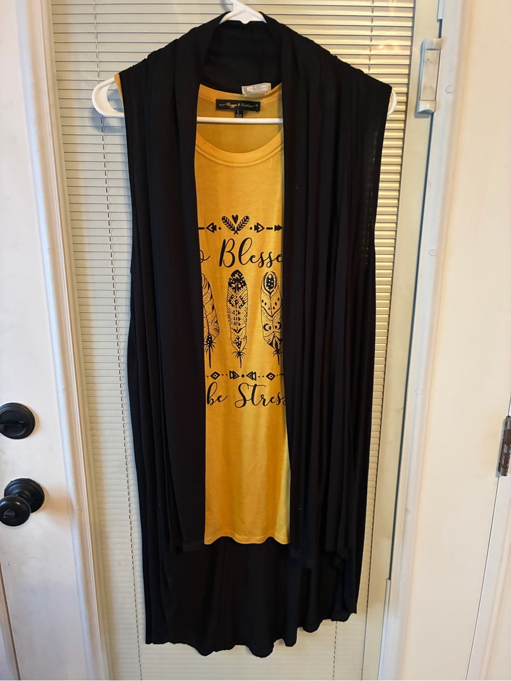 Black Sleeveless Duster with Mustard Graphic Tank - Layered Women's Set